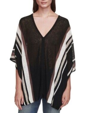 White + Warren Linen Saddle Brown Striped Double-V Poncho M/L